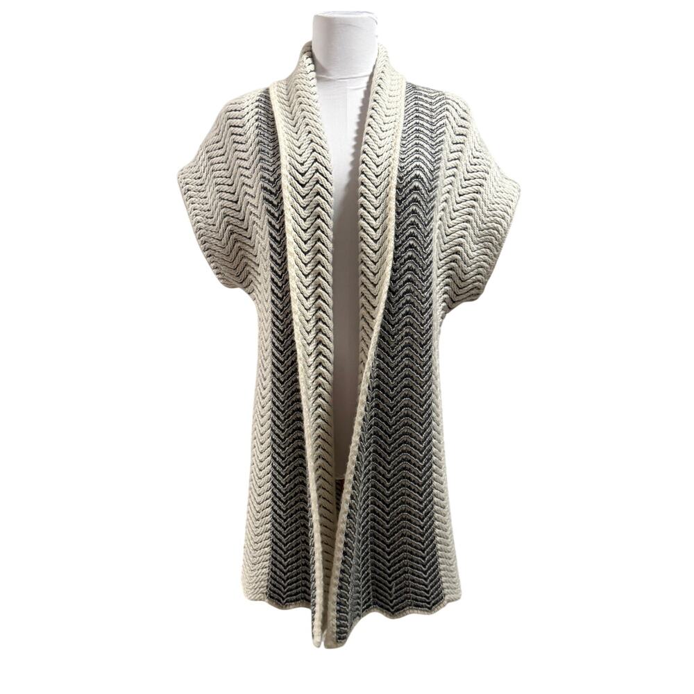 Coldwater Creek Wool Blend Chevron Knit Long Open Cardigan Small Boho Old Money
